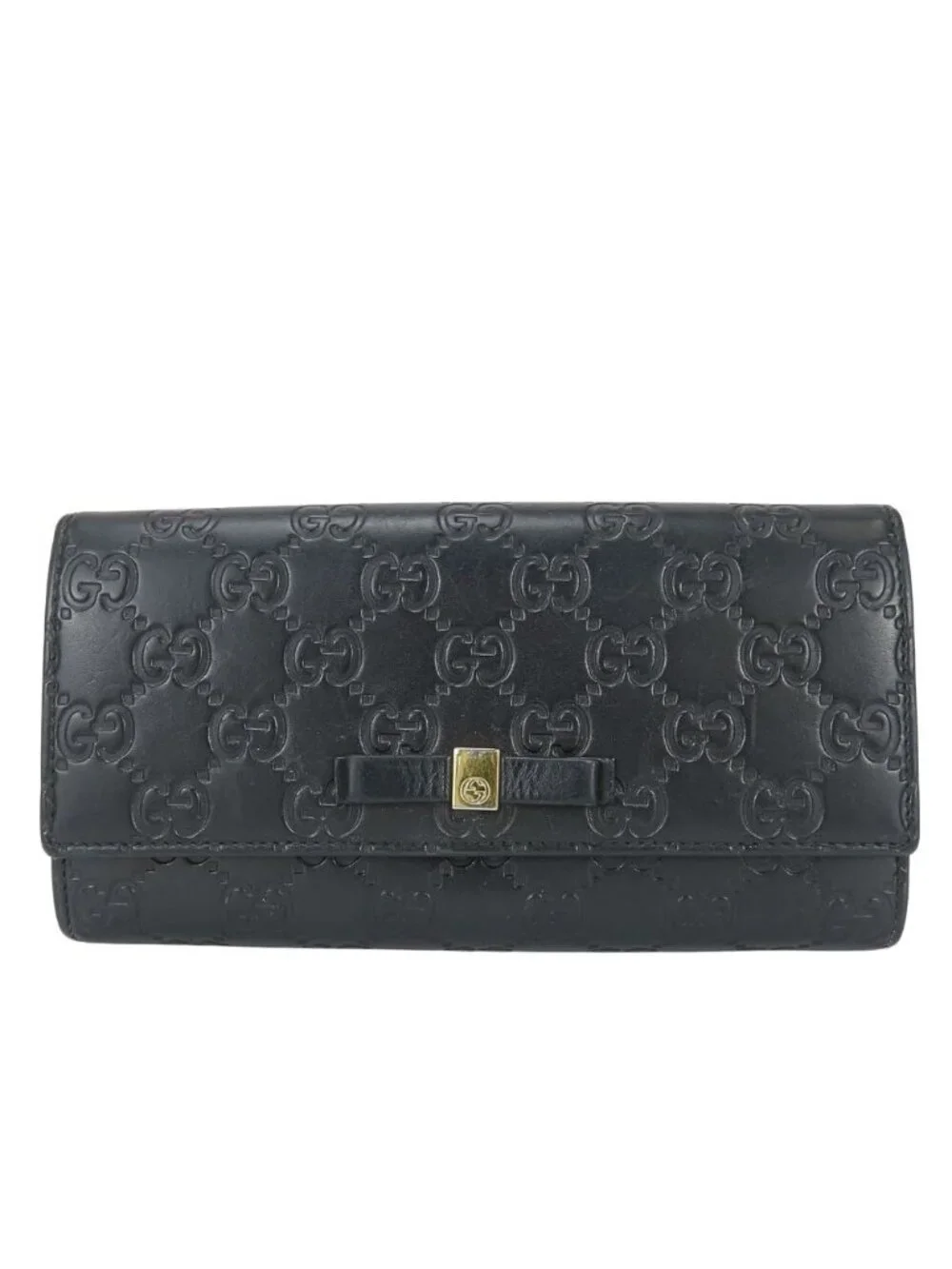 Gucci Wallet Ribbon Marais the Black Gold Guccissima Bifold - Picture 1 of 9